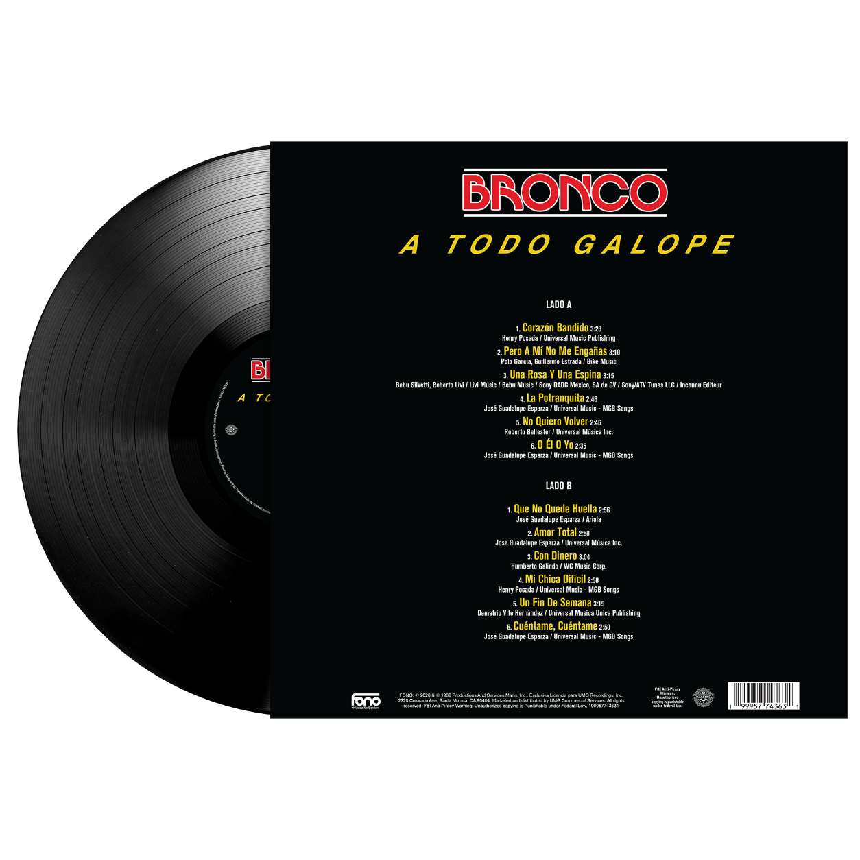 Bronco - A Todo Galope 1LP Vinyl back