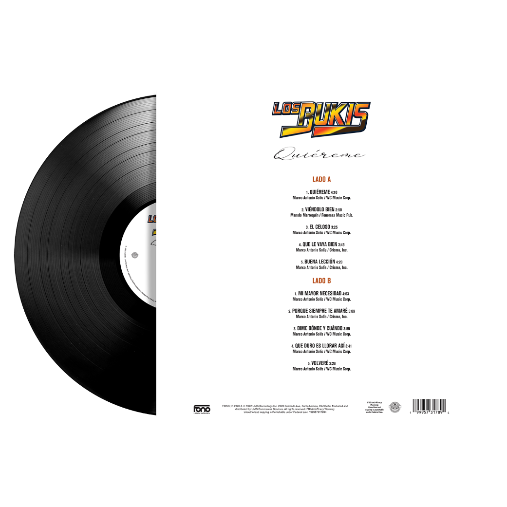 Los Bukis - Quiéreme 1LP Vinyl Back