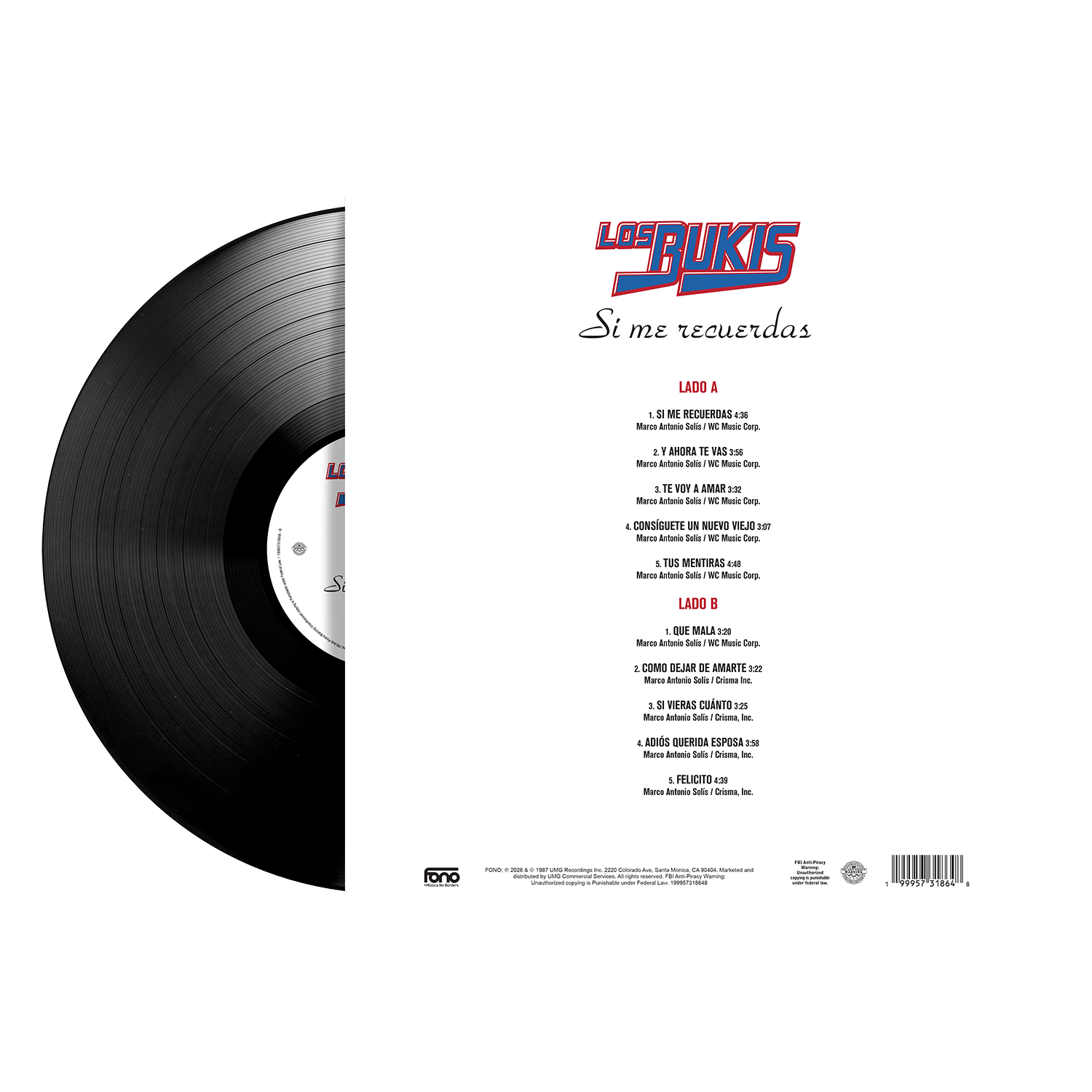 Los Bukis - Si Me Recuerdas 1LP Vinyl Back